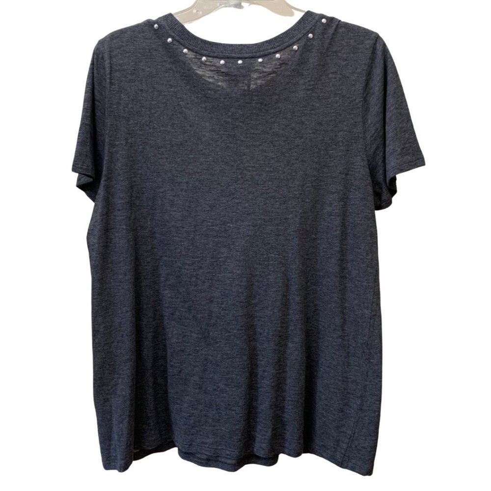 Vince Camuto Black Short Sleeve Top with Metallic Stud Detail Size M - Picture 5 of 5